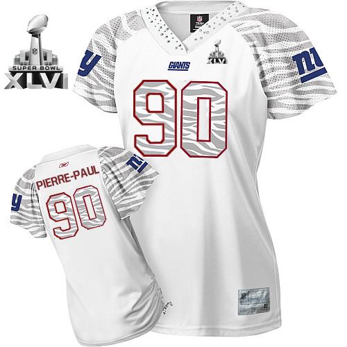 Giants #90 Jason Pierre-Paul White Women's Zebra Field Flirt Super Bowl XLVI Stitched NFL Jersey